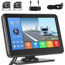 Hikity Wireless Reversing Camera 7 Inch HD Touchsreen with 2 Rear Cameras with Night Vision IP68 Waterproof + 4K Loop Recording + Videos Music Playback + Reversing Line for Trucks, Trailers, Buses