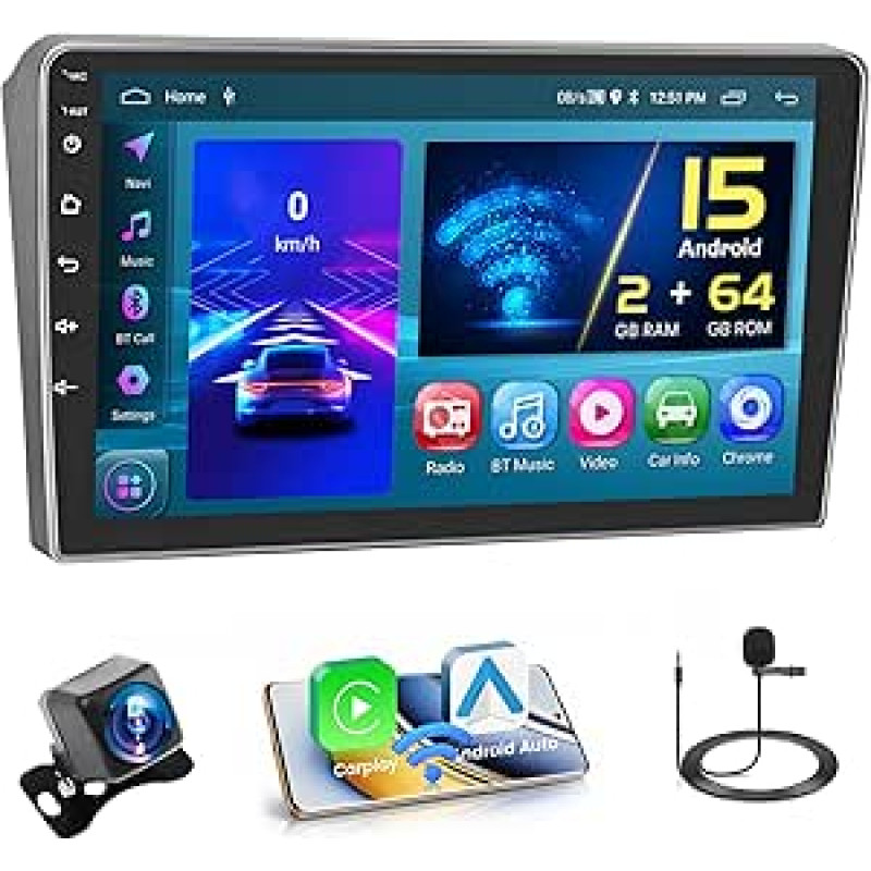 Hikity [2+64GB] Android 15 automobilinis radijas Peugeot 407 2004-2011 Radijas Belaidis CarPlay Android Car 9 colių ekranas automobilinis radijas, Bluetooth, Mirror Link, GPS WiFi FM RDS SWC EQ