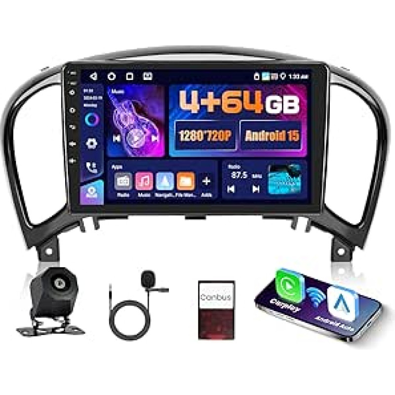 5G WiFi 4+64G Android automobilinis radijas Nissan Juke J15 2010-2019/YF15 Infiniti ESQ 2011-2017 Belaidis Carplay Android automobilis, 9 colių IPS ekrano automobilinis radijas su navigacija Bluetooth FM/RDS SWC atbulinės eigos kamera