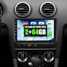 SIXWIN 2+64G Android 13 automobilinis radijo imtuvas Audi A3 2003-2013/S3 2006-2012/RS3 2011-2012 su Carplay/Android Auto/Mirrorlink, 9 colių HD jutiklinis ekranas su WiFi GPS Bluetooth FM/RDS EQ + atbulinės eigos kamera
