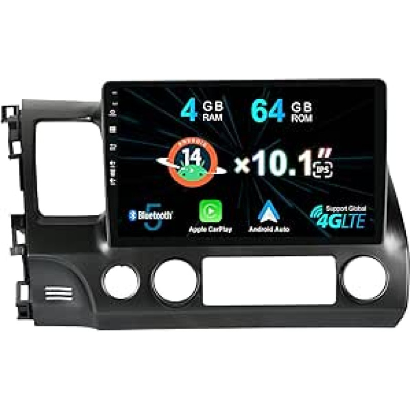 4G + 64G automobilinis radijas Android 14 Honda Civic 8 FK FN FD 2005-2012 m. Fotoaparatas + Mic Carplay Android Car Bluetooth 5.0 WiFi RDS Mirror Link GPS navigacija Greita valtis 10 colių IPS
