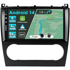 JOYX Android 14 IPS Autoradio Passt für Mercedes-Benz C-Class W203 W209 C180 C200 CL203 C209 (2004-2007) - 4G+64G - Eingebaut DSP/Carplay/Android Auto - Kamera + MIC - 9 Zoll 2 Din - SWC DAB 360-Cam