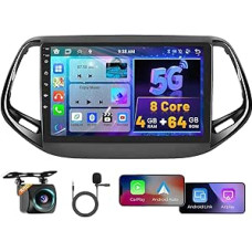 8 Core 4G + 64G Hikity Android 15 Car Radio for Jeep Compass 2017-2020 with Carplay Android Car Sat Nav, Car Radio with 10.1 Inch Screen, Bluetooth FM/RDS Mirror Link DSP