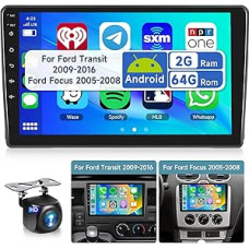 2G & 64G 9 Inch Android Car Radio for Ford Transit 2009-2016/Ford Focus 2005-2008 with Carplay Android Car Wireless, Touchscreen Bluetooth HiFi/RDS/FM Radio, WiFi Navi/AHD Reversing Camera/CANBUS
