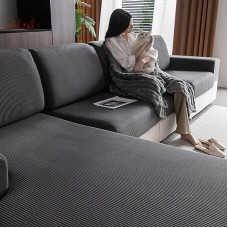 Įtempiamas sofos sėdynės pagalvėlės užvalkalas - neslystantis sofos užvalkalas, skalbiamas sofos užvalkalas, universalus sofos užvalkalas, patvarus ir lengvai valomas (tamsiai pilkas, 1 x atlošo užvalkalas)