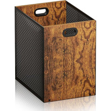 Waste Paper Bin, 16.8 L Combination of Iron and Wood for Office, Living Room, Kitchen and More, Waste Bin in Rectangular Design, Industrial Style Waste Paper Bin with Handles, 28 x 20 x 30 cm