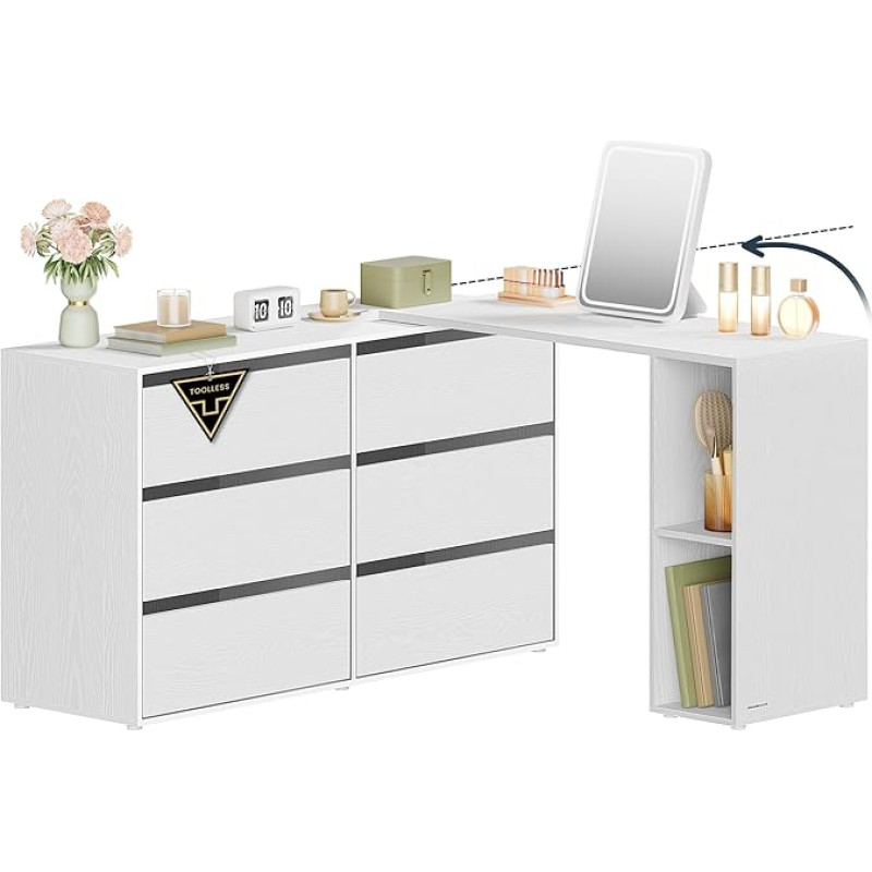 SONGMICS HOME Persirengimo stalas Super greitas surinkimas be įrankių Technologija be įrankių Komoda su lentyna Spinta Šalia arba L formos miegamojo studija LTS656W01
