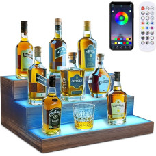 3 Tier Wine Rack with Light LED Liquor Bottle Display Case Acrylic Illuminated Bar Bottle Display Shelf RGB Lighting for Home Commercial Bar Party Solid Wood