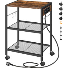 HOOBRO Spausdintuvų stovas, 3 pakopų spausdintuvų stovas su įkrovimo stotimi, laikymo stovas su ratukais / reguliuojamomis kojelėmis, su 2 kabliukais, skirtas namų biurui, senovinės rudos ir juodos spalvos EBF22CPS01