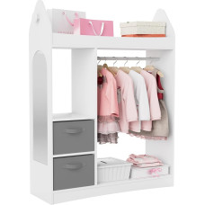 Children's Wardrobe Children's Clothes Rack with Boxes, Clothes Rail, Mirror and Shelves, Wooden Children's Wardrobe 81 x 28 x 106.5 cm (Rocket with 2 Drawers, White)
