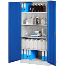 Jan Nowak C001H Office Cabinet Metal Cabinet Steel Cabinet Tool Cabinet Steel Sheet Powder Coated Double Door Cabinet Lockable 195 cm x 90 cm x 40 cm (Grey/Blue)
