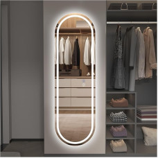 Bathroom Mirror with Lighting, 150 x 40 cm Mirror with Lighting, Oval LED Mirror, Wall Mirror with Three-Colour Lights, Anti-Fog, Tempered Glass