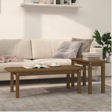 Set mit stapelbaren Couchtischen aus massivem Kiefernholz, platzsparendes Design für Wohnzimmer, Farbe Bernstein Braun, Maße 110 x 50 x 35 cm und 70 x 30 x 45 cm,