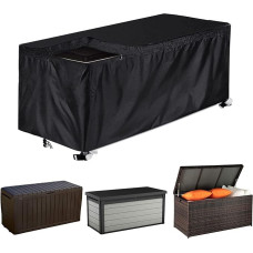 Terasos denio dėžės dangtis, užtrauktukas, atsparus vandeniui, 420D Oksfordo pagalvių dėžė, saugykla, Osmanų suolelio dangtis denio dėžutei, konteineriui, stačiakampio formos (juoda, S: 123x62x55cm)