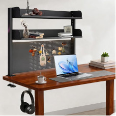 Klemmregal Schreibtischregal, 3 Ebenen Schreibtisch Regal Mit 31 ZubehöR, Clamp Computer Schreibtisch ZubehöR Organizer Mit LöCherplatte, FüR BüRo, Gaming, Zuhause（95*100*12.5cm)