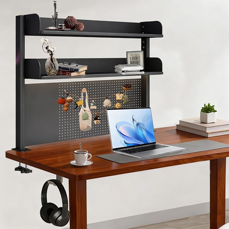 Klemmregal Schreibtischregal, 3 Ebenen Schreibtisch Regal Mit 31 ZubehöR, Clamp Computer Schreibtisch ZubehöR Organizer Mit LöCherplatte, FüR BüRo, Gaming, Zuhause（95*100*12.5cm)