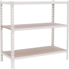 Simon Rack Simonclick Heavy Duty Shelving Unit 1000 x 1000 x 300 mm, Maximum Load 150 kg, 3 Adjustable Shelves, MDF Panels, Cellar Shelf, Storage Shelf, White/Wood