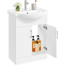 Yaheetech Vanity Unit Vonios spintelė su kriaukle Vonios kambario baldų komplektas 2 Vonios spintelė Stovinti spintelė su 2 durimis Vanity Unit Keraminis baseinas Blizgus 61 x 43,5 x 84 cm