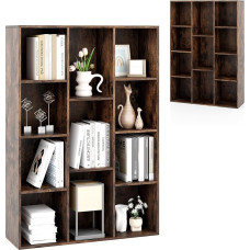 KOMFOTTEU Atvira knygų spinta su 11 skyrių, kubo formos lentyna, knygų spinta, laisvai pastatoma, stovinti lentyna, biuro lentyna, medinė dokumentų lentyna, 74 x 24 x 106 cm (ruda)