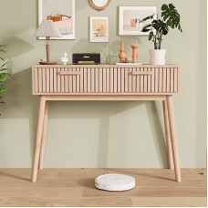 Konsolinis staliukas su daiktadėže, briaunuotas medinis prieškambario staliukas su 2 stalčiais, ilgas sofos staliukas, modernus svetainės sofos staliukas, skirtas svetainei, prieškambariui, prieškambariui, 100 x 35 cm (D)