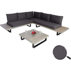 Mendler sodo baldų komplektas HWC-H54 Spun Poly Acacia Wood FSC Aluminium Grey Upholstery Dark Grey