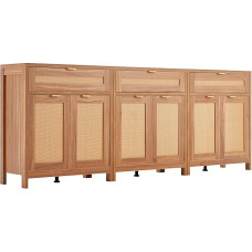VEVOR Rattan Cabinet Rattan komoda 3 dalių saugojimo spinta su 6 magnetinėmis durelėmis Sideboard Buffet spinta su reguliuojamomis lentynomis Idealiai tinka prieškambario įėjimo zonai Gyvenamasis kambarys ar virtuvė