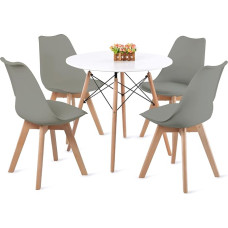 Apvalus valgomojo stalas su 4 pilkomis kėdėmis Valgomojo komplektas valgomajam Virtuvė Gyvenamasis kambarys
