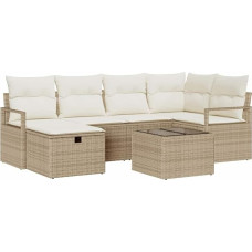 vidaXL 7 dalių sodo sofos komplektas su pagalvėlėmis, smėlio spalvos, iš poliuretano rotango, modulinės lauko sėdimosios vietos 6 sėdimoms vietoms, atsparios oro sąlygoms, idealiai tinka terasai ir balkonui, sodo sofa poilsio kambariui