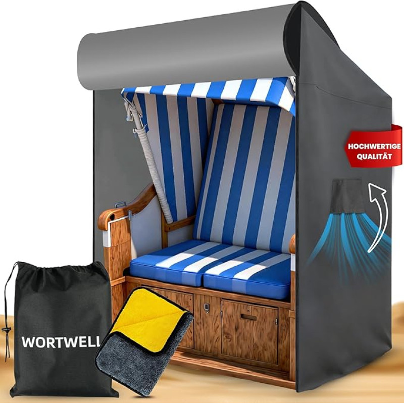 2 vietų paplūdimio kėdės apsauginis užvalkalas, atsparus žiemai, 600D Oxford užvalkalas, 135 x 105 x 175/140 cm, pagamintas iš TPU, atsparus plyšimui ir oro sąlygoms, su vandeniui atspariu užtrauktuku
