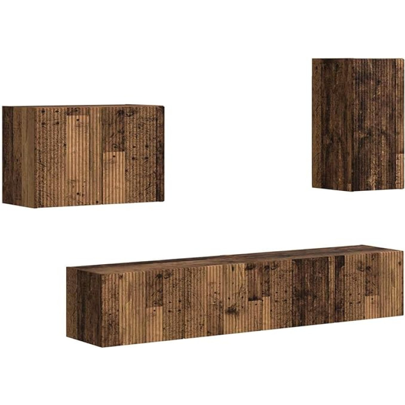 TV Schrank,TV-Wandregal-Set Wandmontiert 4 pcs Altholz Holzwerkstoff,TV lenta Hängend Schrank Fernsehschrank TV Bank Wohnzimmer Möbel Modern Wandschrank für Wohnzimmer Schlafzimmer