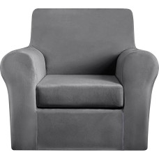 2 Stück Samt-Stuhlbezüge für Sessel, Couch, getrennter Kissenbezug, superweich, dehnbar, waschbar, für Hund und Katze, Sofaschutz, Möbelbezug (Dunkelgrau, Stuhl)