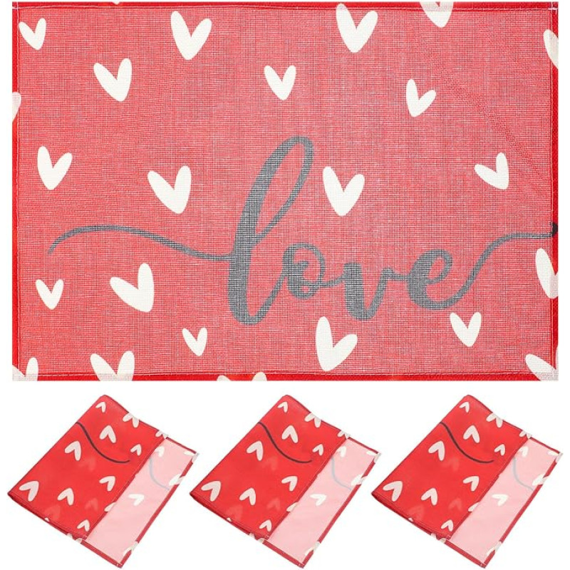 Cabilock 4 Stück Abwaschbare Platzsets Valentinstag Tischsets mit Liebesmuster 30x45cm für Zuhause Party Esstischdekoration