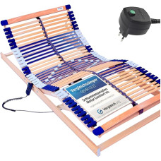 Elektrinis lovos rėmas su skersiniais 100 % buko medienos, elektra reguliuojamos galvos ir kojų sritys, pečių grioveliai, 7 zonos, 44 spyruokliniai skersiniai, kietumo reguliavimas, vidurinis dirželis, 