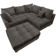 riess-ambiente.de Modern Living Landscape Kent 220 cm pilka aksominė kampinė sofa su spyruokliniu branduoliu, įskaitant taburetę ir pagalvėlę, kampinė sofa su miego funkcija, L formos sofa