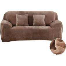 Velvet Sofa Cover, 1, 2, 3, 4 Seater, Solid Colour Sofa Cover, Stretch Sofa Cover, Elastic Universal Protective Cover, Sofa Non-Slip Sofa Covers, Spandex Sofa Protector, Sofa Cover (Brown,