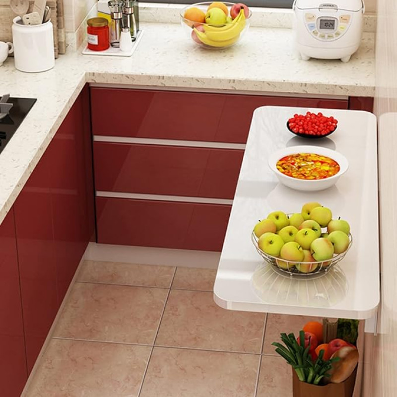 Klappbarer Wandtisch mit Klappblatt für Küche und Esszimmer, Schreibtisch, platzsparend, Robustes Wäscheregal aus Holz, Bankhalterung, Trestl