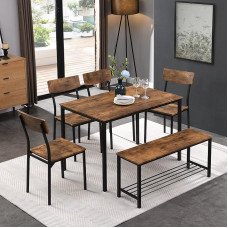 SogesHome Dining Set of 4, 5, 6, Dining Room Table Sets for 4 People, Modern Wooden Table with Chairs and Bench, Space-Saving Place Mat for Dining Room, Kitchen