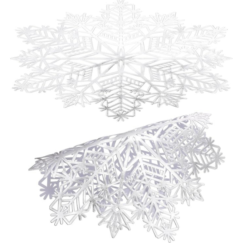 Lurrose 2 Stück Schneeflocken Tischsets aus PVC 38cm Weiß rutschfeste Weihnachts Tischdekoration für Esstischschutz bei Festen