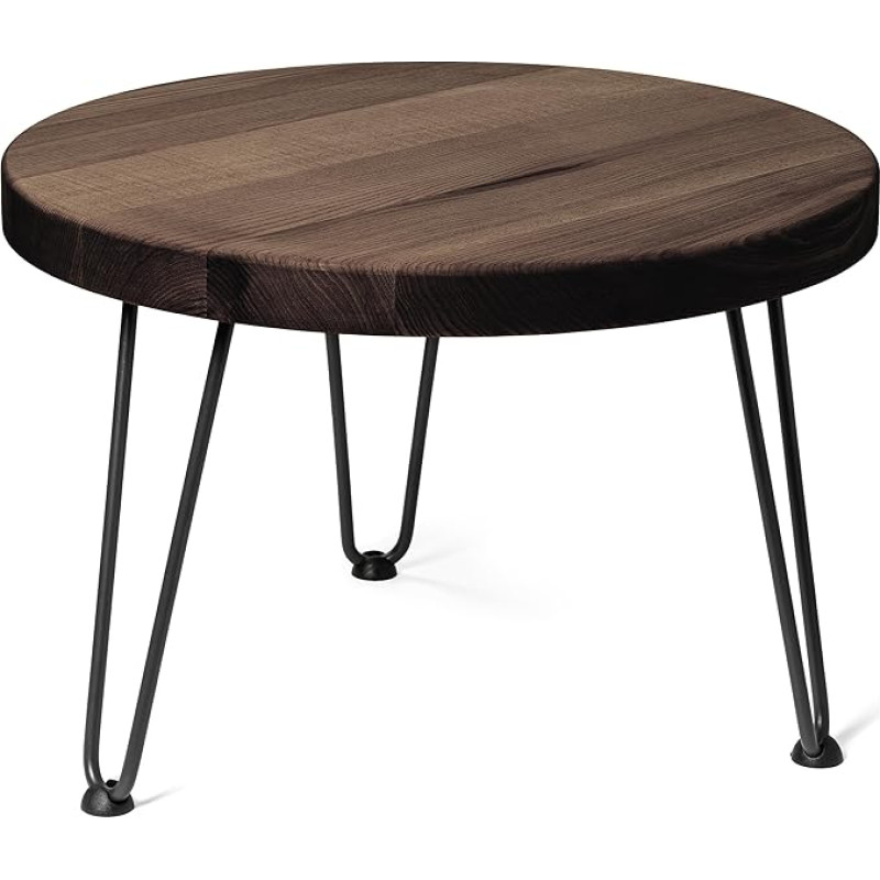 LAMO Manufaktur Apvalus medinis kavos staliukas, 50 cm, šoninis staliukas, sofa, naktinis staliukas, mediena, svetainės staliukas, mažas, kavos staliukas, storis: 40 mm, spalva: ebonitas, kojos: juodos, aukštis: 30 cm