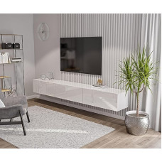 Modulinė TV spintelė balta blizgi - 270 x 35 x 40 cm - žema lentelė - sieninė moderni TV spintelė - svetainės baldai - 