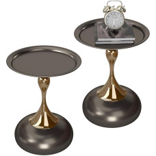 2 šoninių staliukų rinkinys, juodas auksas, mažas apvalus kavos staliukas, nedidelis staliukas svetainei, metalinis lauko staliukas balkonui, 40 cm pločio, 53 cm aukščio