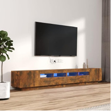TV Stand Set 3 Pieces with LED Lights, Oak and Smoke, Multilayer Wood, TV Cabinet, TV Cabinet, Coffee Table, Living Room Table, TV Stand for Living Room