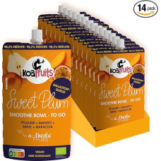 Koafruits Organic Smoothie Bowl To Go, Vegan, 5 Varieties, Tropic, Acai, Strawberry, Wild Berry, Sweet Plum, No Added Sugar (Pack of 14, Sweet Plum)