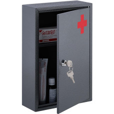 Relaxdays medicinos spintelė, V x Š x G: 32 x 21,5 x 8,5 cm, pilka/raudona | Arzneischrank, abschließbar, 2 Fächer, für Medikamente