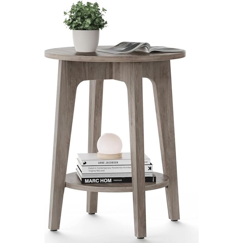 VASAGLE Apvali šoninė apatinė lentyna, šoninis staliukas mažoms erdvėms, staliukas svetainei, miegamajam, medžio kompozitas, pilkai smėlio spalvos, 40 x 50,7 cm skersmens