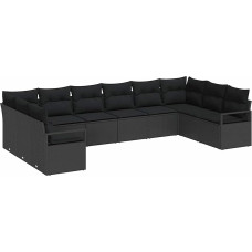 10-ties vietų sodo-dėžutės rinkinys su kilimėliais Schwarz Poly-Rattan, 2 stiklų sodo-dėžutės su kilimėliais Schwarz Poly-Rattan Gartenlounge Modelis3346563