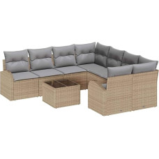 9-teiliges Garten Sofa Set mit Kissen Beige Poly Rattan, 2-Sitzer Garten Sofa mit Stauraum & Kissen Beige Poly Rattan Gartenlounge Modelis3354649
