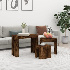 Living Room Table Side Table Sofa Coffee Tables 3 Pieces Stackable Smoked Oak Wood Material Coffee Table Living Room Furniture Coffee Table Wood for Living Room Bedroom Practical & Elegant