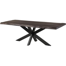 MASSIVMOEBEL24.DE Freeform 5 Solid Wane, 220 x 100 cm, pilkas - lakuotas, tikra mediena, Mango medienos valgomojo stalas - matinė geležis, medžio masyvo stalas su tikra lakuota briauna