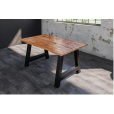 SAM Dora valgomojo stalas 120 x 80 cm, lakuotas natūralios spalvos mangmedžio masyvo stalas su matinės juodos spalvos metaliniu rėmeliu, tikros lazdele, 26 mm